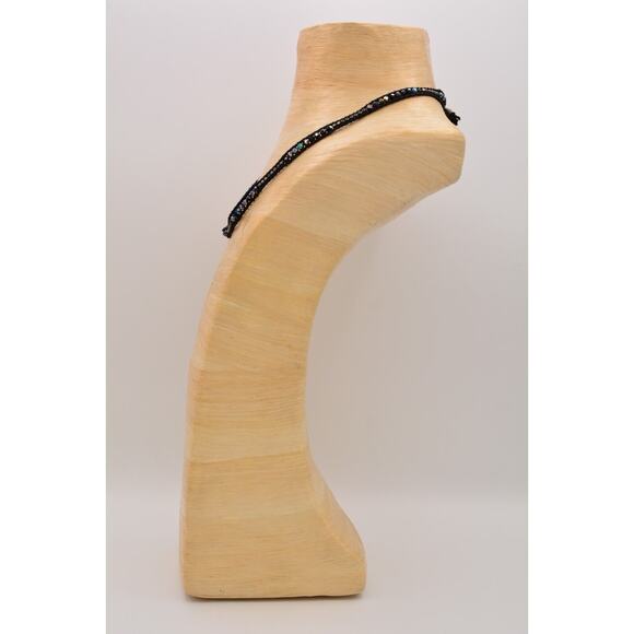 J Bloom Handmade Crystal Choker Necklace Wrap Black Chrome Beaded Signed Bin8 - Picture 5 of 12